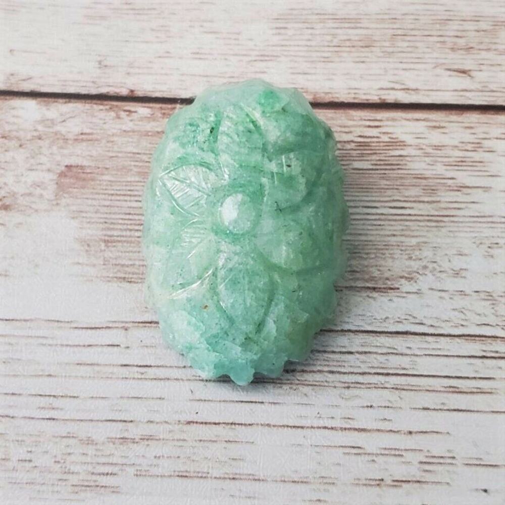 Vintage Pendant Light Green with Carved Flower (No Chain Included)